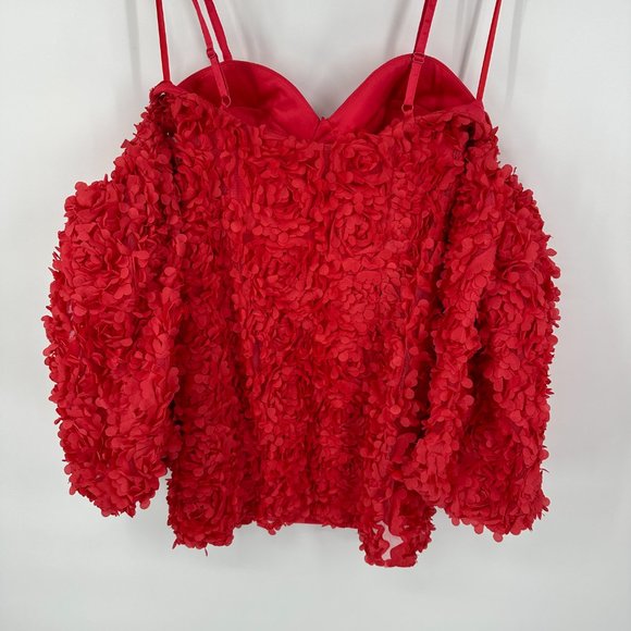 ASOS LUXE 3D flower mini dress with puff sleeves in red NWT 10 - Picture 4 of 7